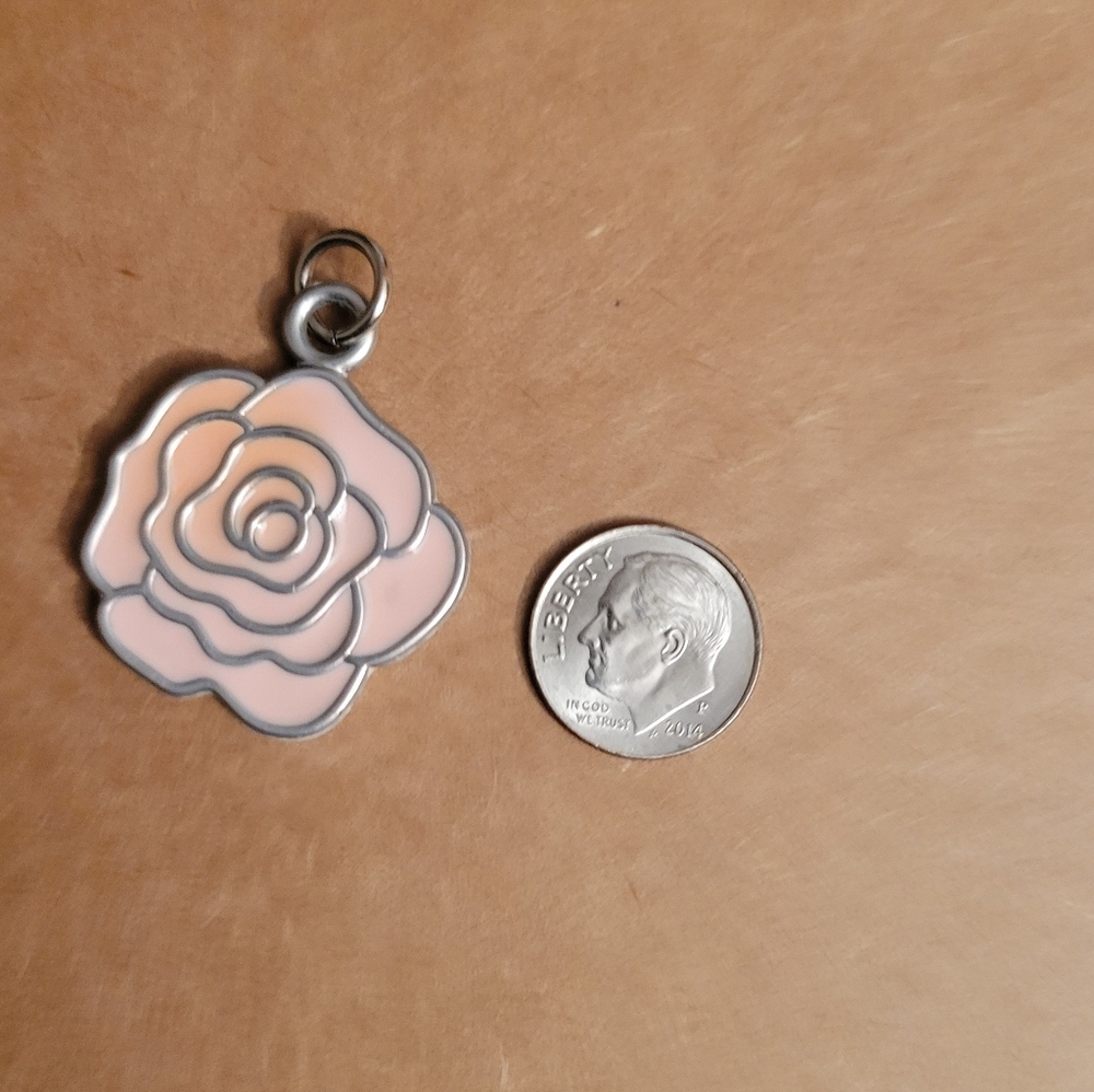Pink Enamel Rose Flower Charm Pendant - Women Jewelry
